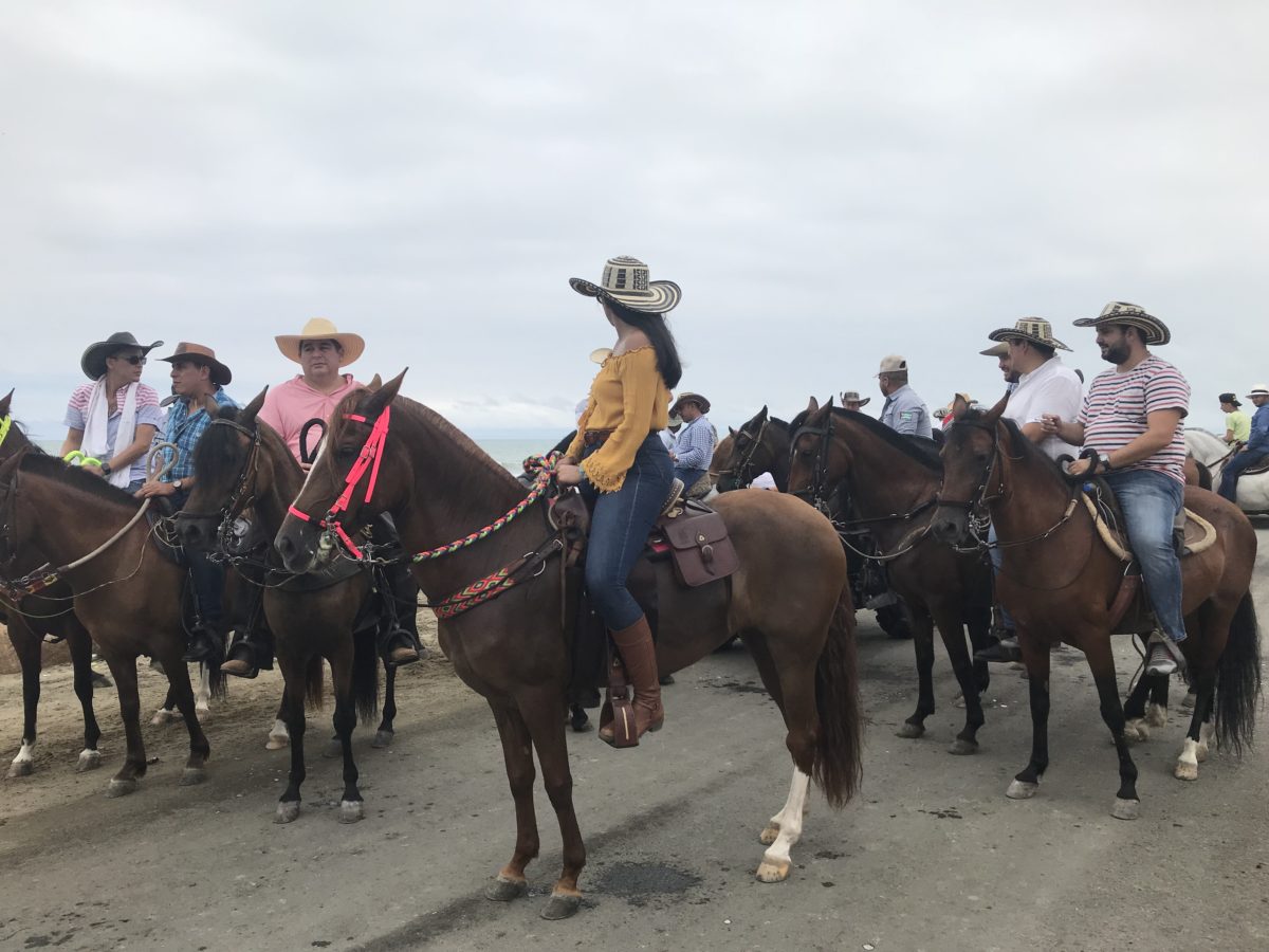 Modern Cowboys and Cowgirls on Horses suggesting they are participating in a show.