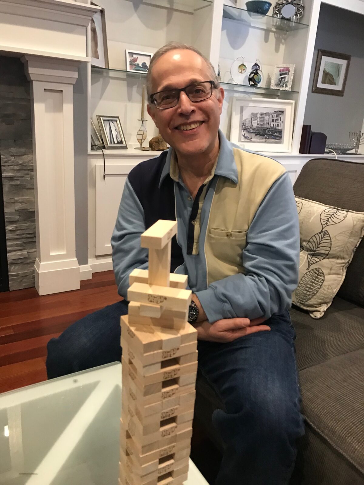 The author playing Jenga.