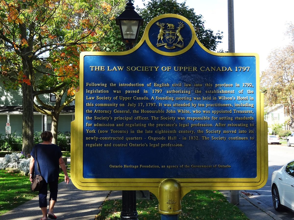 Plaque in Niagara On The Lake, Ontario, memorializing the establishment of the Law Society of Upper Canada