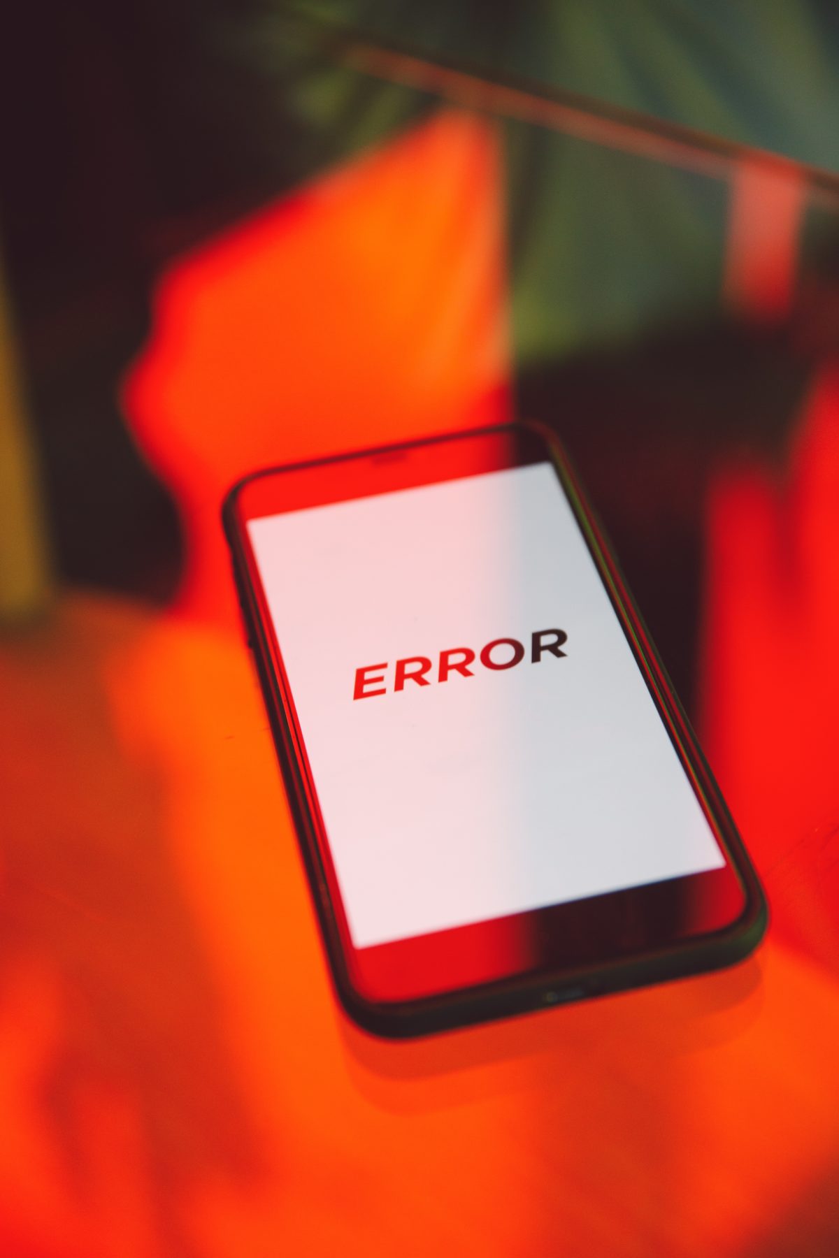Phone screen with the word "Error" on it.