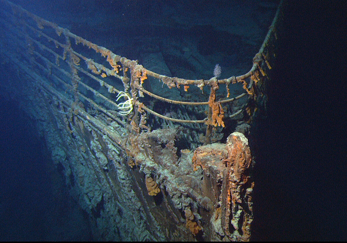 The bow of the Titanic wreck, submerged.