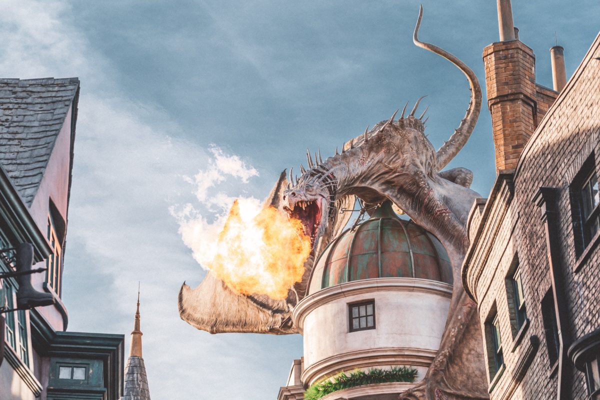 A fire-breathing dragon on a dome.
