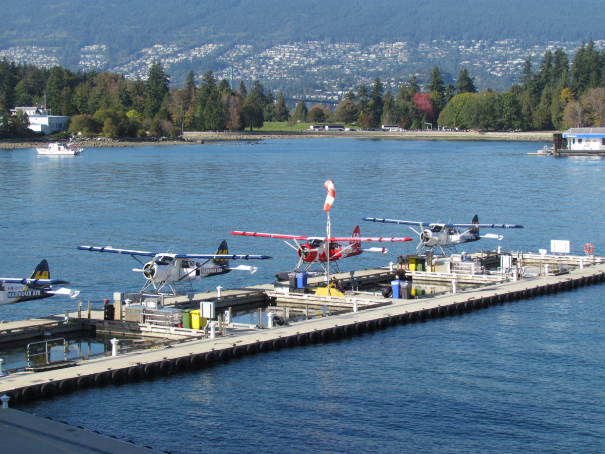 Sea Planes lined up at the dock.