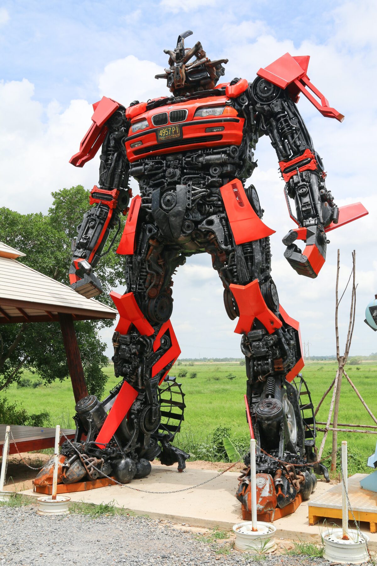 Huge red and black Transformer robot.