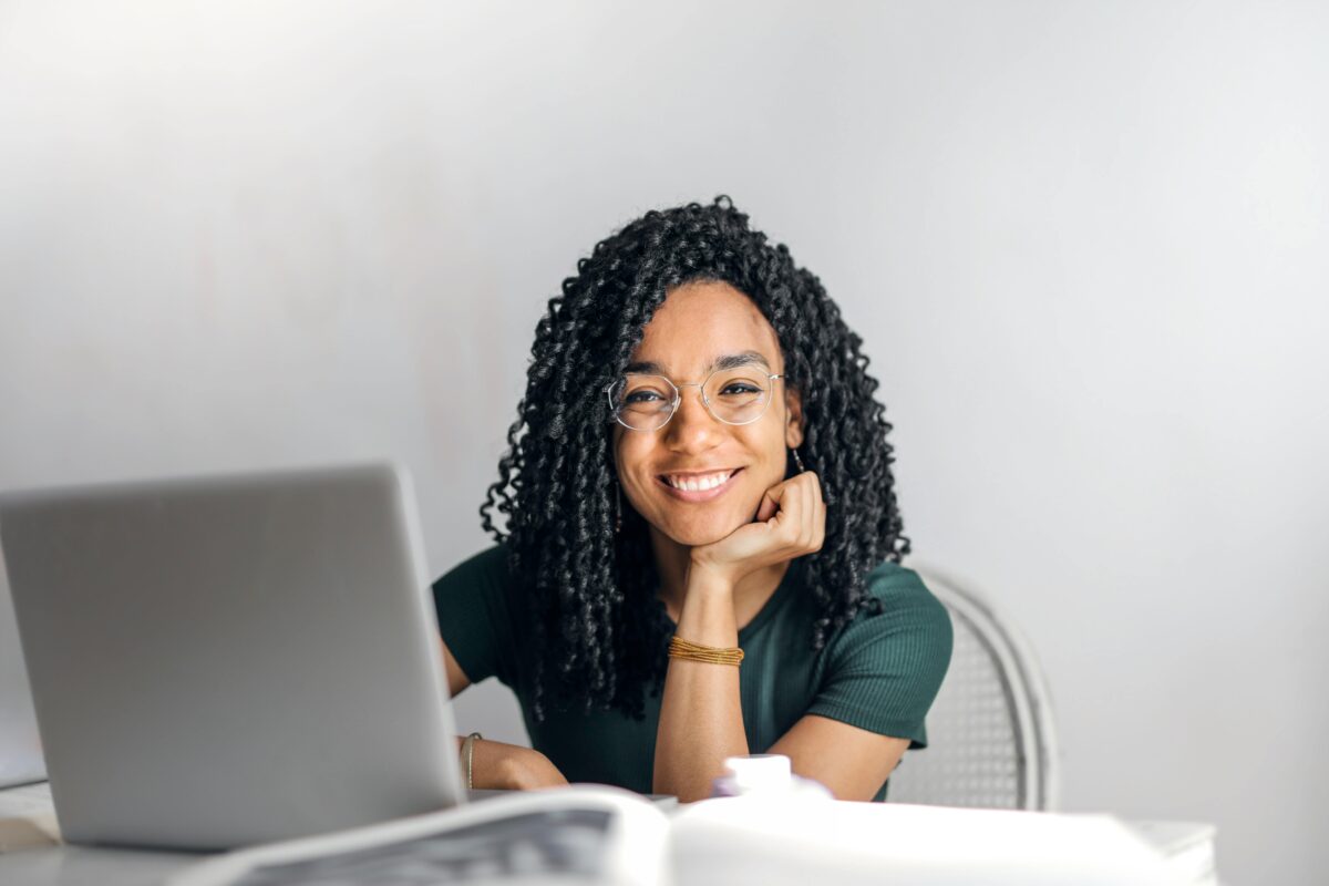 Woman sitting at her computer.