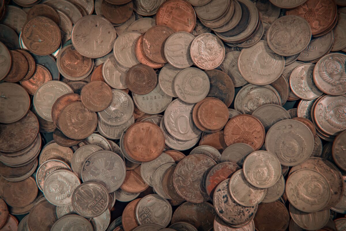 An assortment of coins.